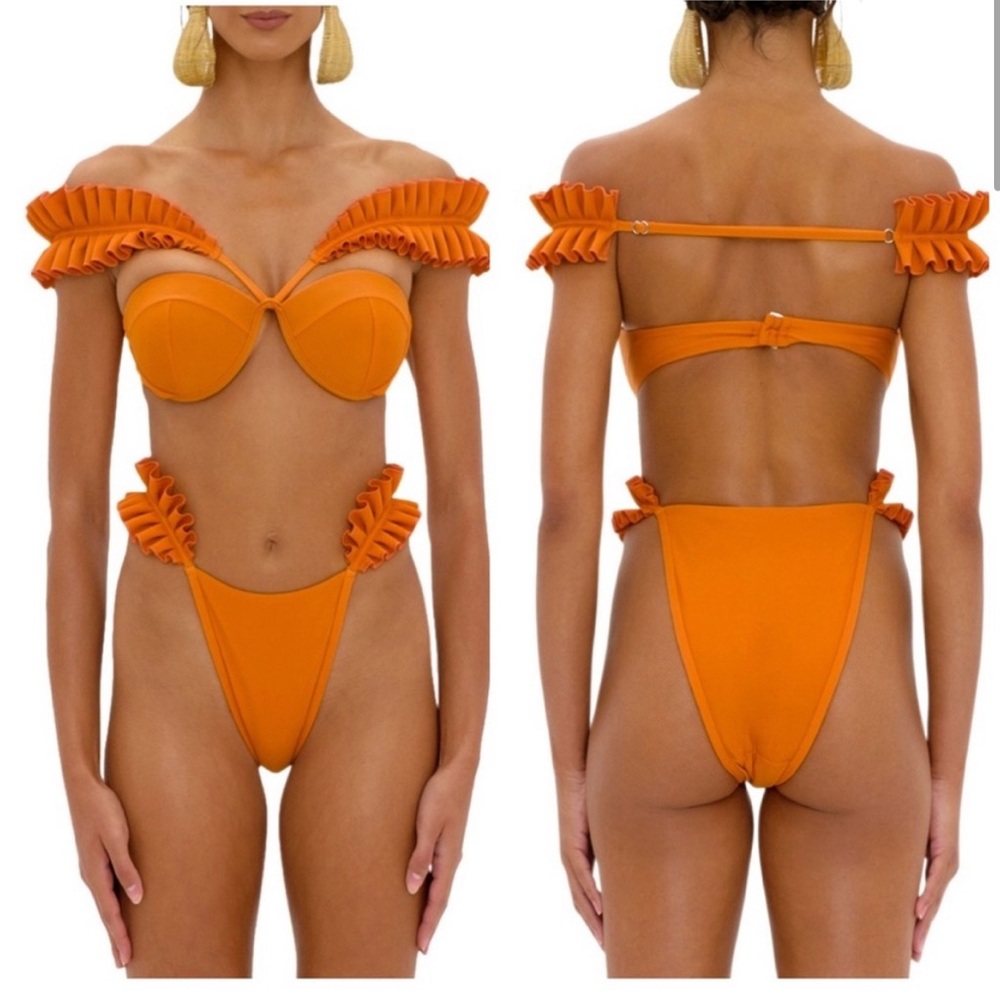 New Andrea Iyamah Top Mulan Ruffle Bikini set 2 pc Sz M